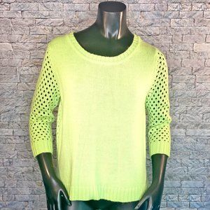 Forever 21 Crocheted Lime Green Sweater Size Medium Crew Neck 3-4 Sleeves